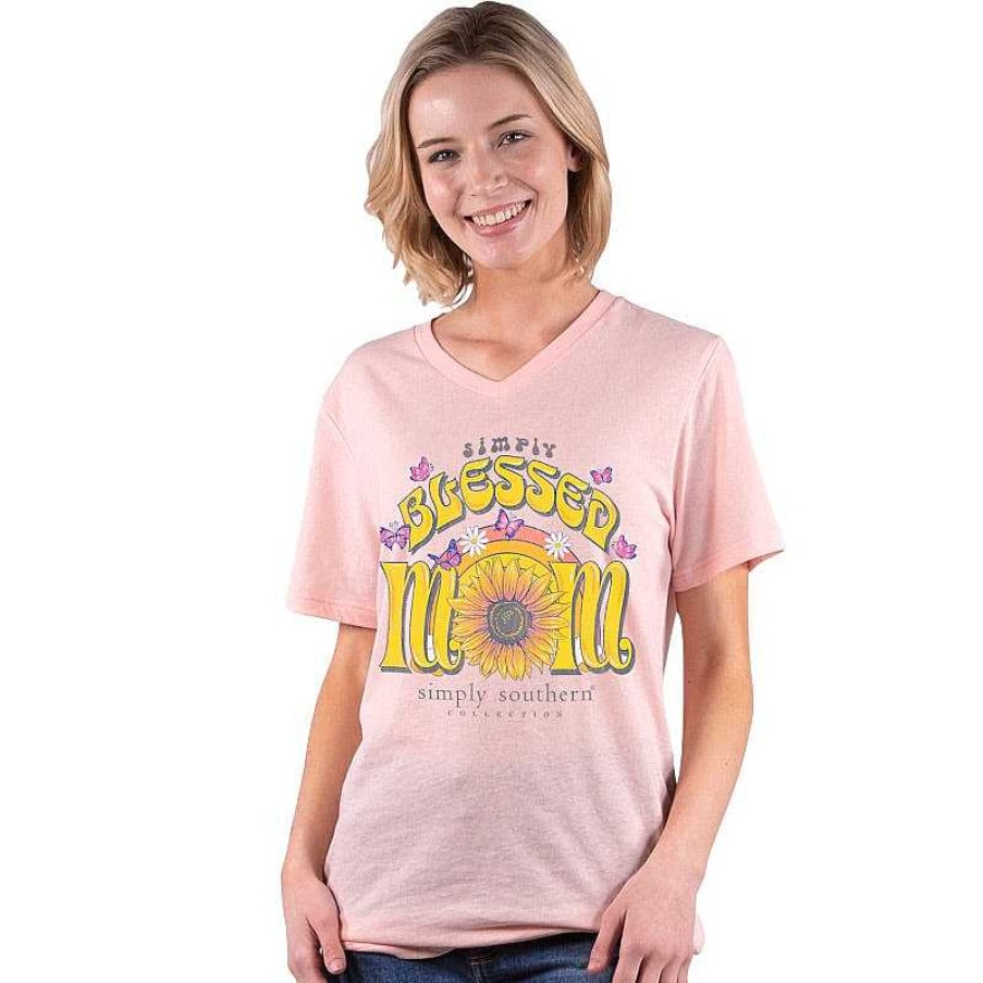 Clothing Simply Southern Short Sleeve | Simply Blessed Mom' Short Sleeve V-Neck Tee By Simply Southern