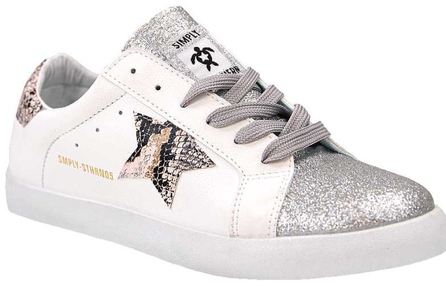 Shoes Simply Southern | Silver Glitter Star Sneakers By Simply Southern