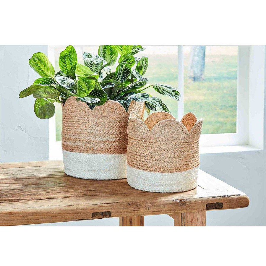 Home Decor Mud Pie | Two-Tone Scalloped Basket Set By Mud Pie