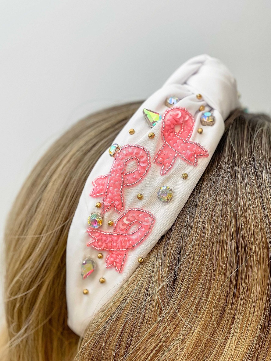 Accessories Prep Obsessed TL Headbands | Pink Ribbon Embellished Headband