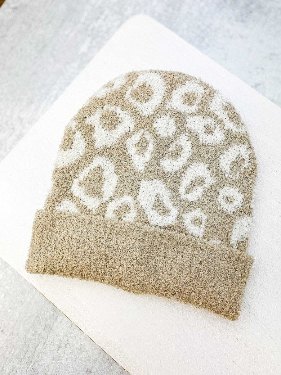 Accessories Prep Obsessed JTC Beanies | Kids Luxury Cozy Printed Beanie - Beige Leopard