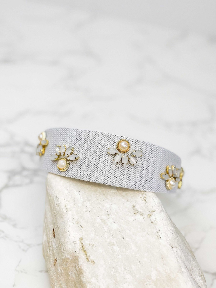 Accessories Prep Obsessed TL Headbands | Pearl Flower Headband - Gray