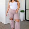 Clothing Ave Shops Denim | Babs High Rise Distressed Straight Jeans In Mauve