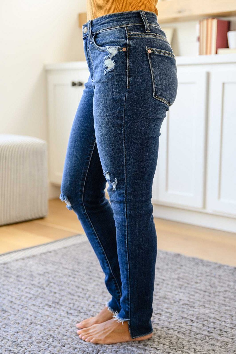 Clothing LHFourth Denim | Annalise Slanted Raw Hem Skinny Jeans By Judy Blue