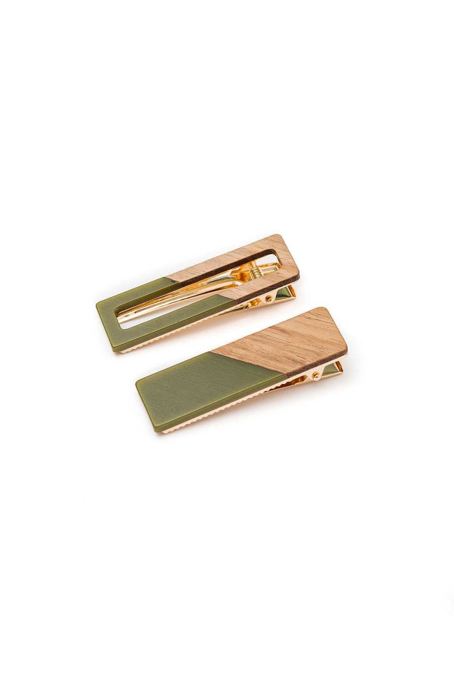 Accessories Ave Shops Hair Ties & Clips | Two Tone Hair Clip Set In Green (Ships In 1-2 Weeks)