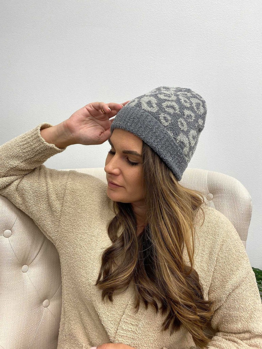 Accessories Prep Obsessed JTC Beanies | Luxury Cozy Printed Beanie - Gray Leopard