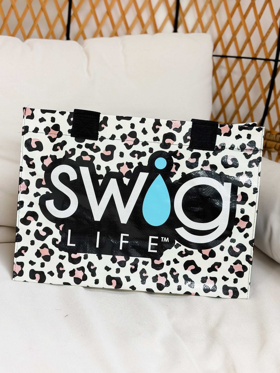 Accessories Swig Tote Bags | Luxy Leopard Logo Laminated Tote Bag By Swig