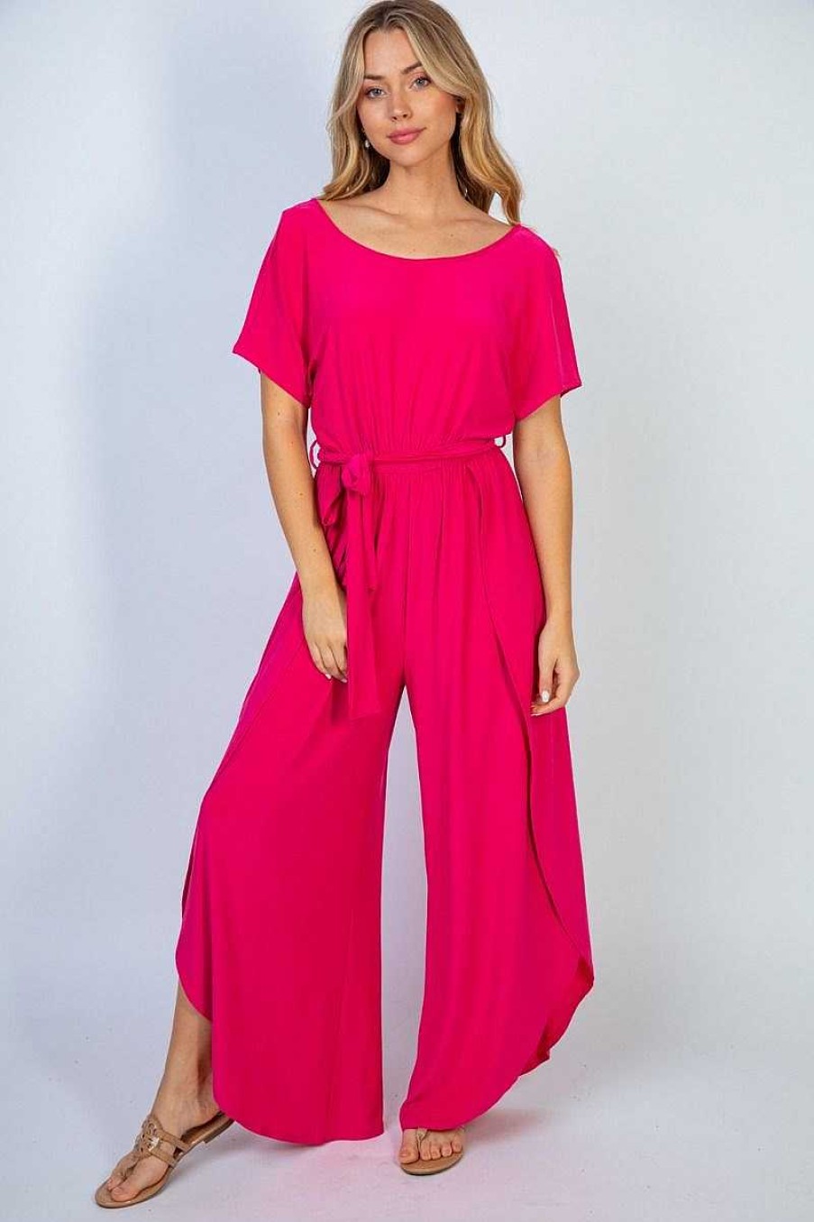 Clothing White Birch Rompers & Jumpsuits | Stacy Half-Sleeve Jumpsuit - Hot Pink