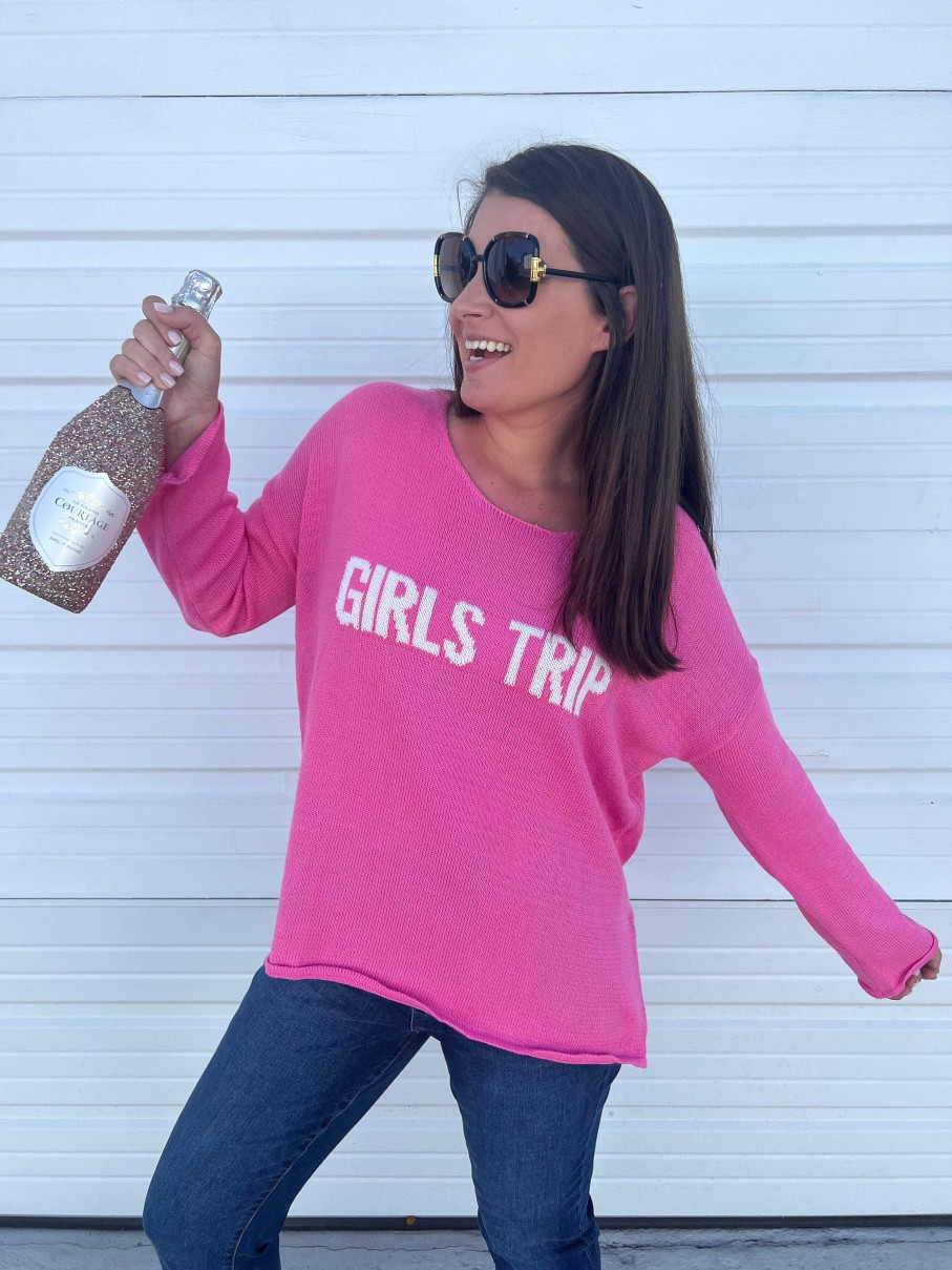 Clothing Miracle Sweaters | Girls Trip' Lightweight Pullover Sweater - Hot Pink