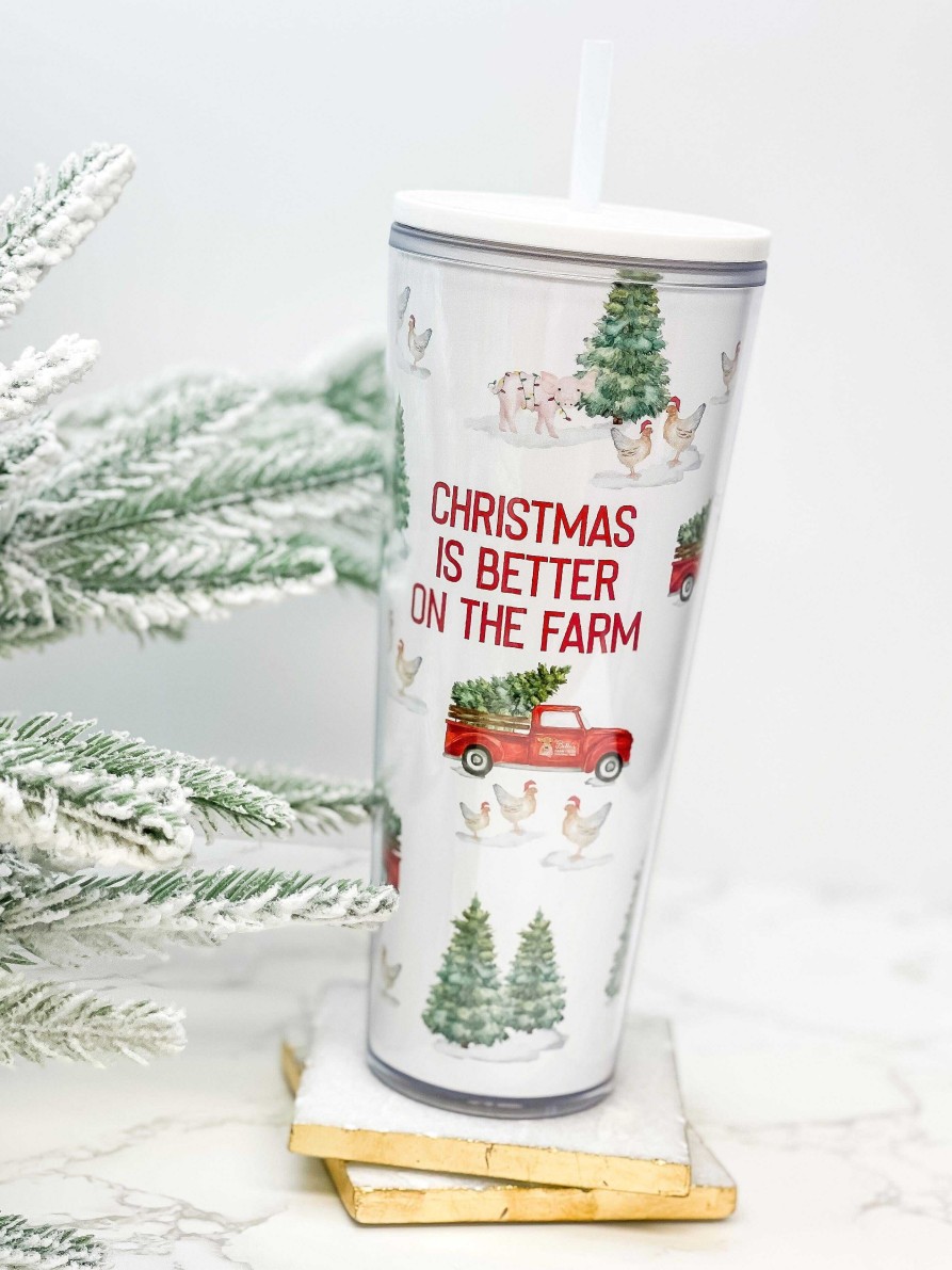 Home Decor Mary Square | Christmas Is Better On The Farm' Straw Tumbler