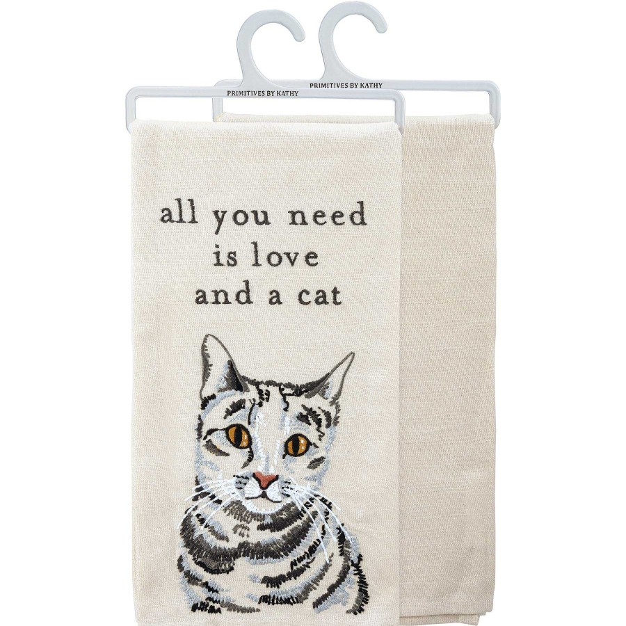 Home Decor Primitives By Kathy | All You Need Is Love And A Cat' Dish Towel