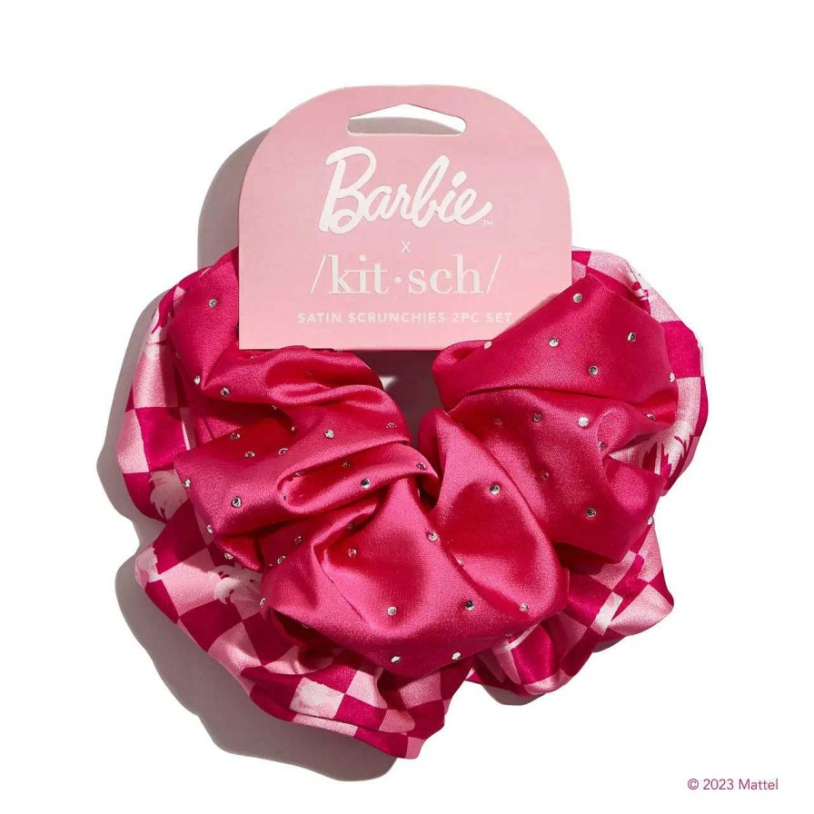 Accessories Kitsch Hair Ties & Clips | Barbie X Kitsch Satin Brunch Scrunchies Set