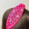 Accessories Prep Obsessed JS Headbands | Enamel Pink Ribbon & Pearl Embellished Headband - Fuchsia