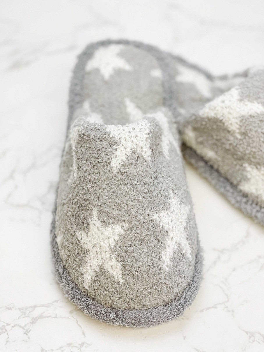 Shoes Prep Obsessed JTC | Star Fuzzy Slippers - Gray