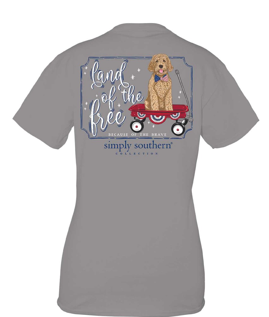 Clothing Simply Southern Preppy Tees | Land Of The Free' Puppy Short Sleeve Tee By Simply Southern