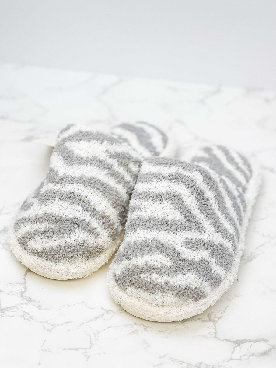 Shoes Prep Obsessed JTC | Zebra Fuzzy Slippers - Gray