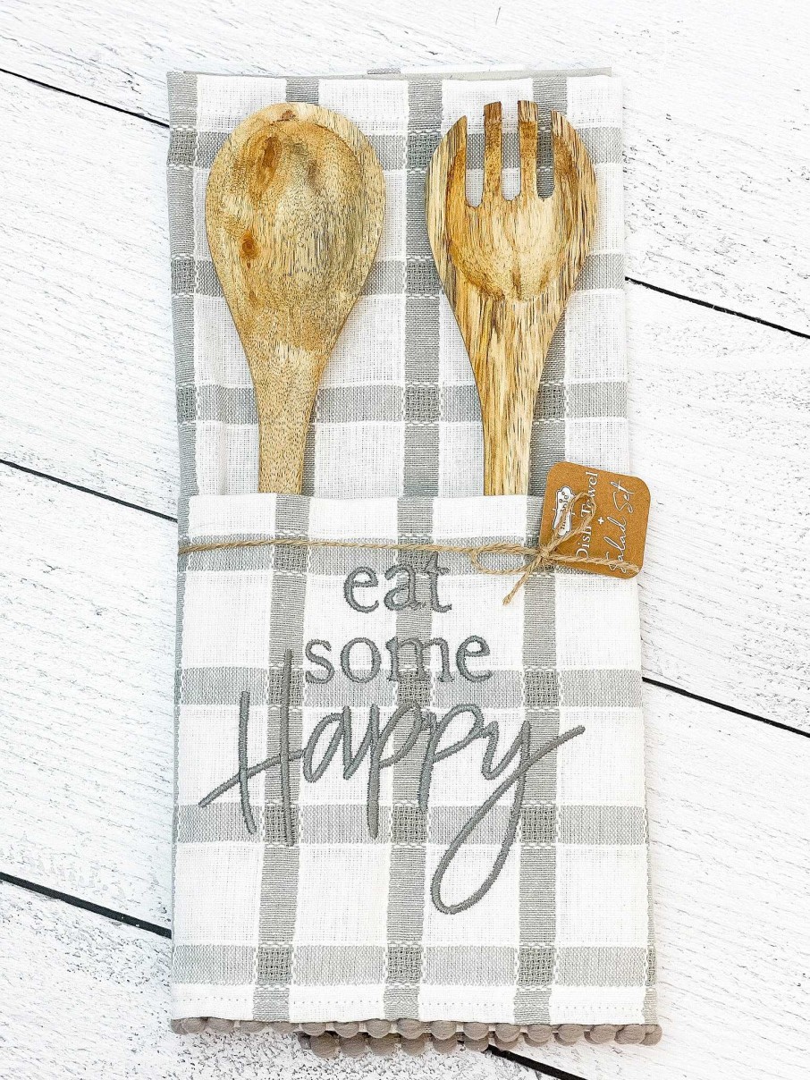 Home Decor Mudpie | Happy Towel Salad Sets By Mud Pie - Choice Of Saying