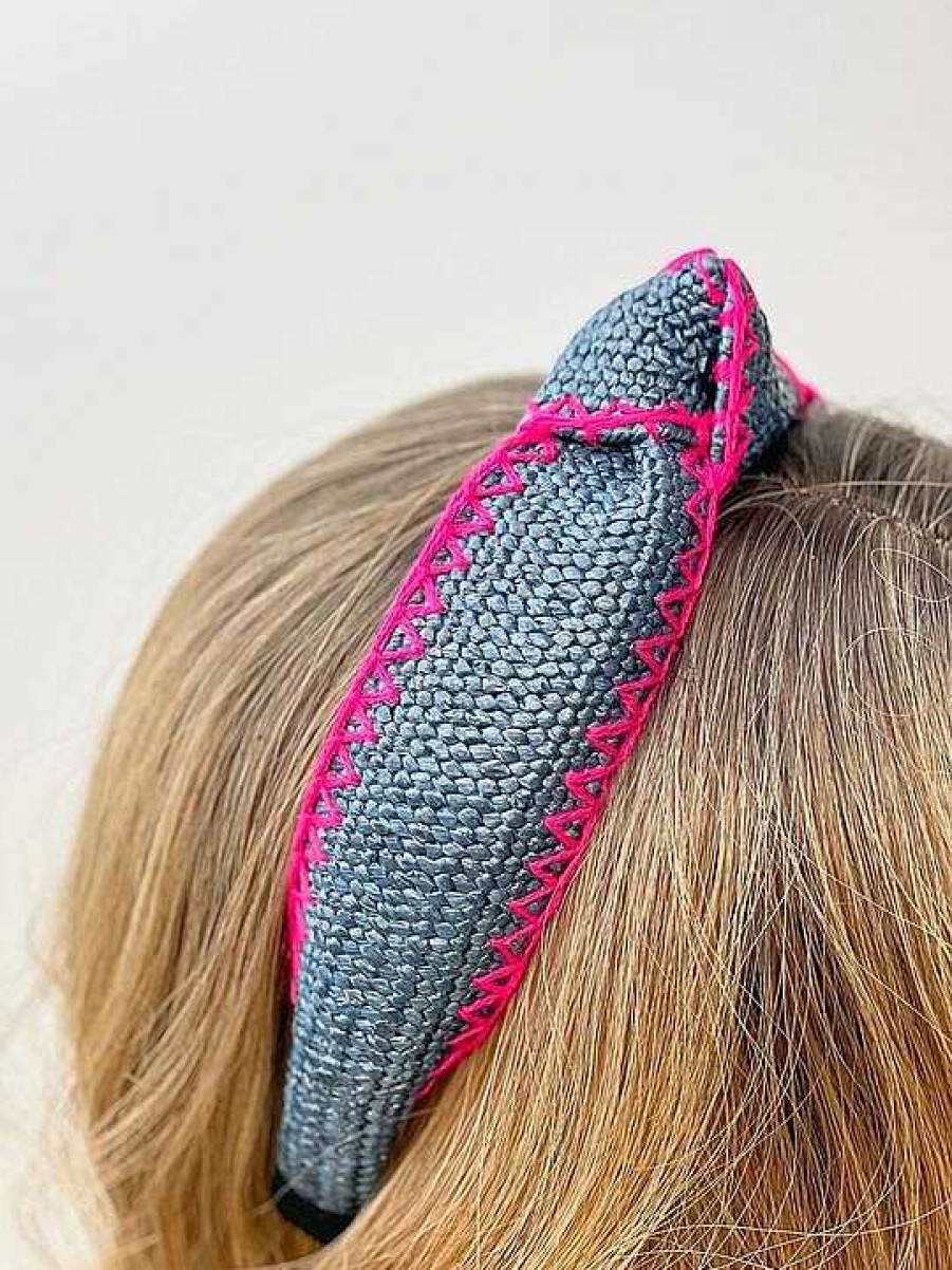 Accessories Prep Obsessed FC Hair Ties & Clips | Stitched Raffia Knotted Headband - Navy