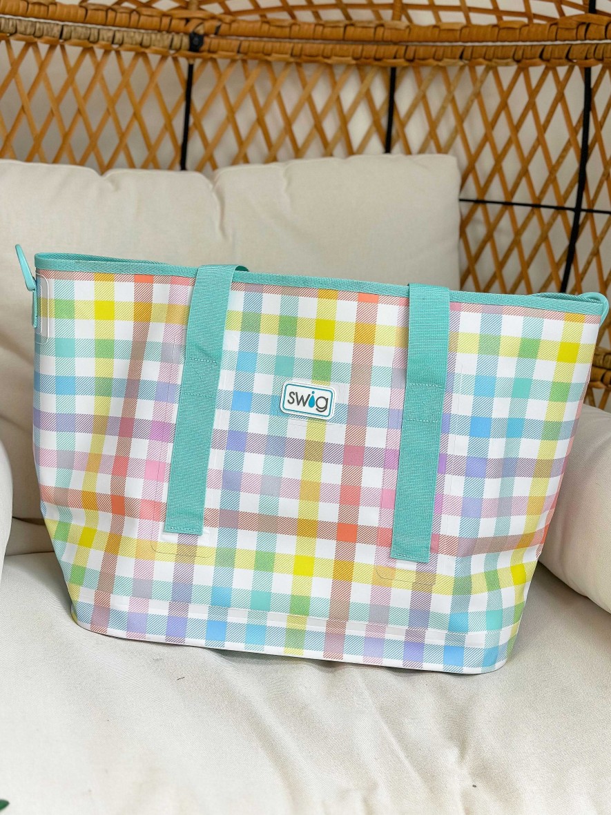 Accessories Swig Tote Bags | Pretty In Plaid Biggi Tote Bag By Swig