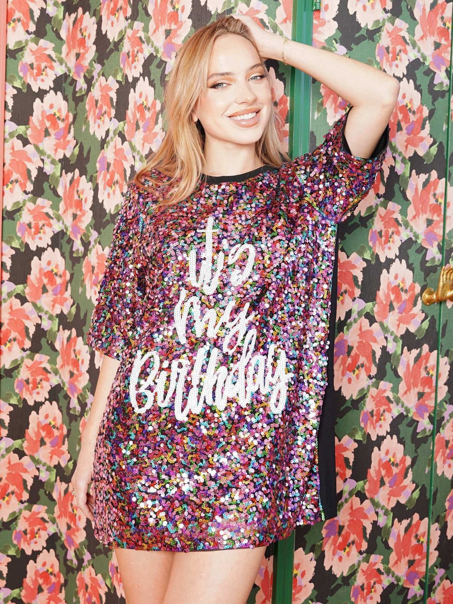 Clothing Why Dress Preppy Tees | It'S My Birthday' Sequin Shirt Dress