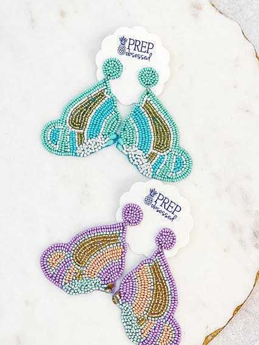 Home Decor Prep Obsessed GS | Butterfly Seed Bead Dangle Earrings - Aqua