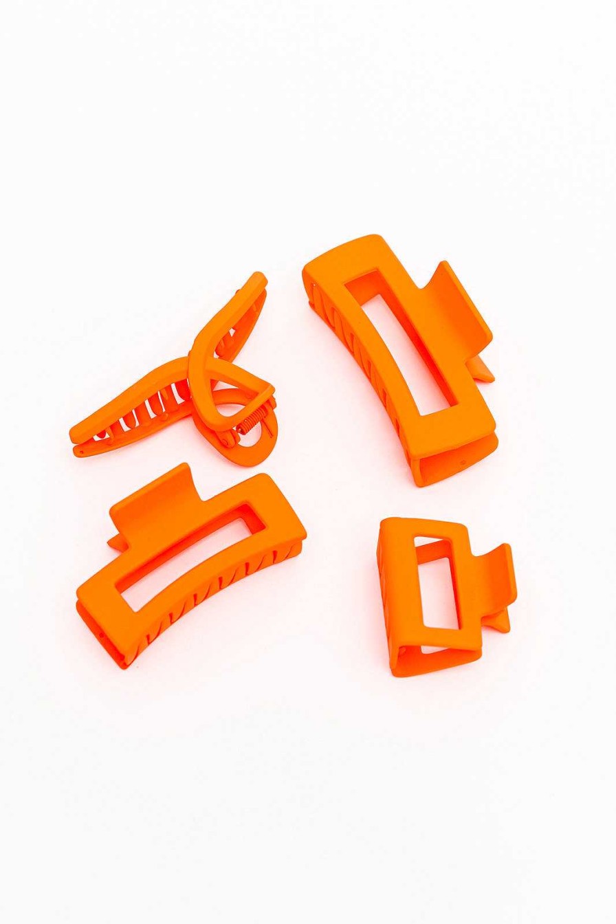 Accessories LDW Sale Hair Ties & Clips | Claw Clip Set Of 4 In Orange (Ships In 1-2 Weeks)