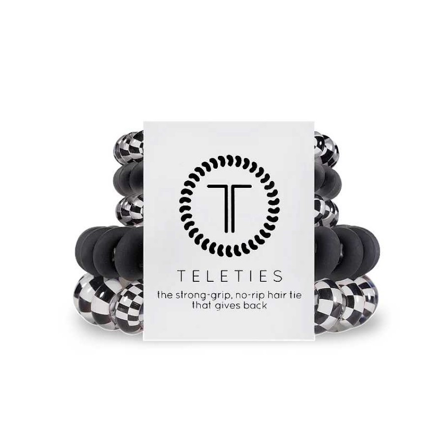 Accessories Teleties Hair Ties & Clips | Teleties Hair Tie - Large And Small Band Pack Of 5 - Black And White