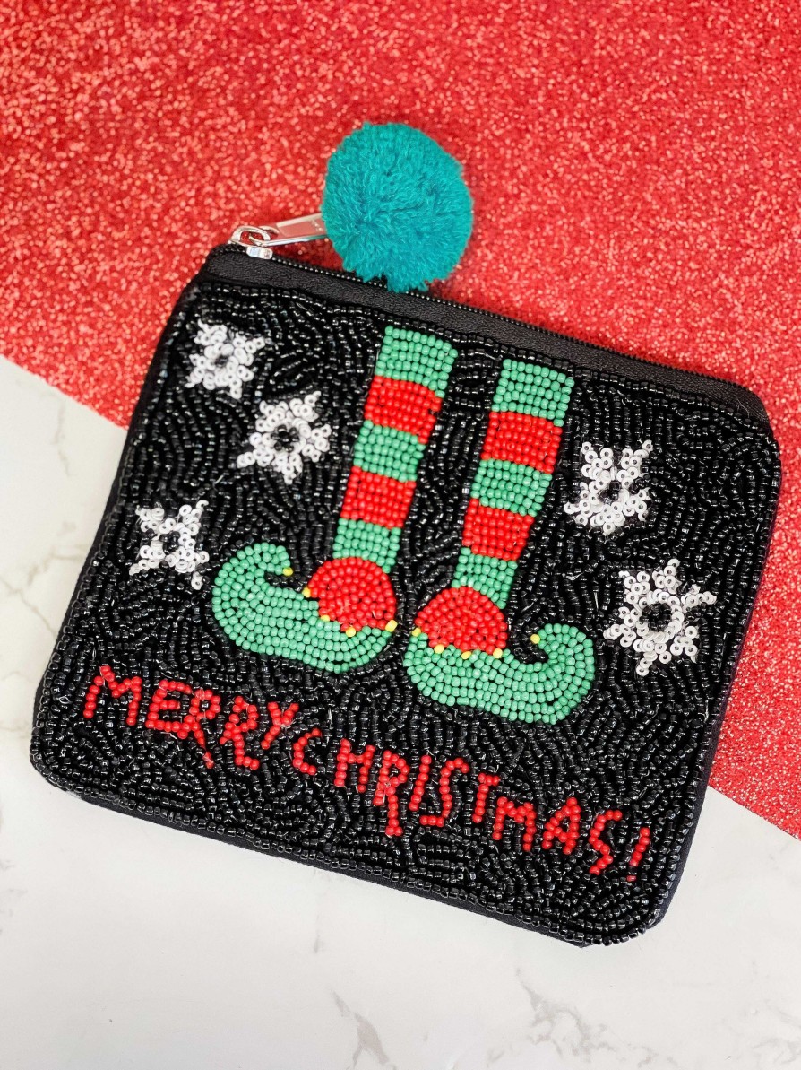 Accessories Prep Obsessed PR Wallets | Merry Christmas' Elf Shoes Beaded Zip Pouch