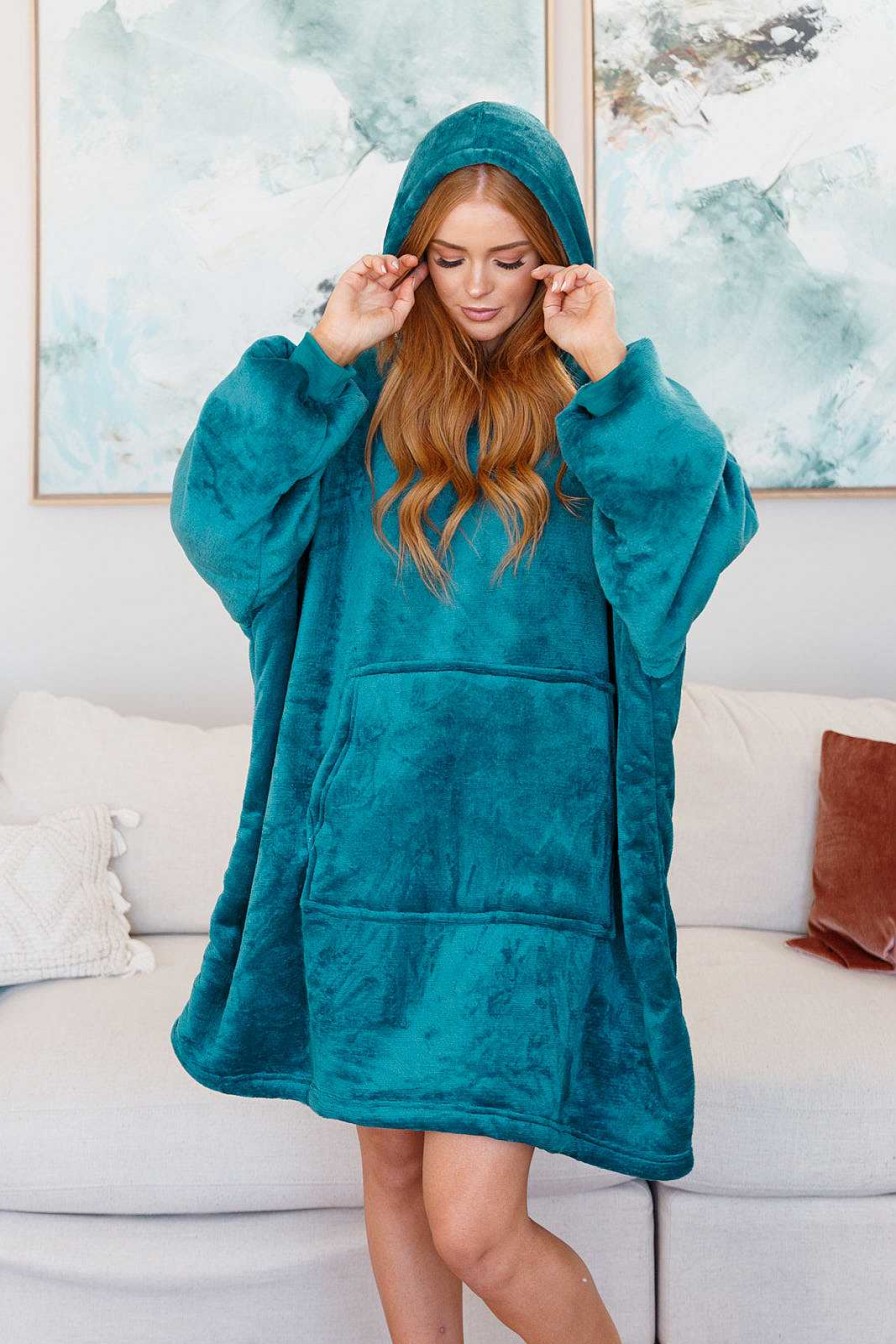 Home Decor Ave Shops | Oversized Velour Blanket Hoodie In Green - 12/4