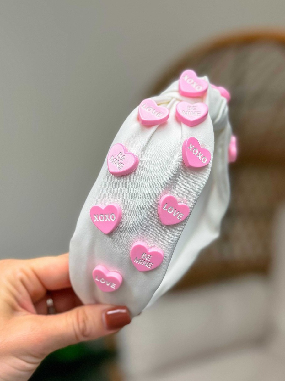 Accessories Prep Obsessed TL Headbands | Conversation Heart Headband - White/Pink Hearts