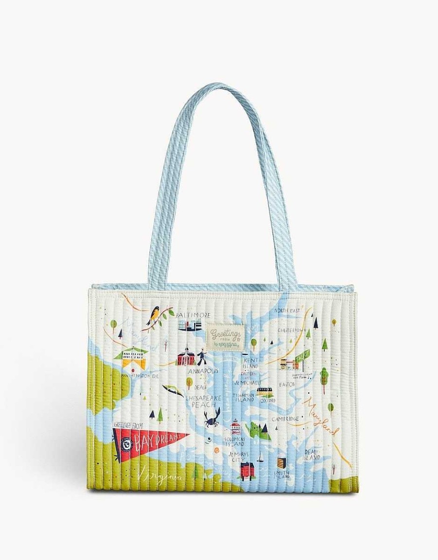 Accessories Spartina Tote Bags | Bay Dreams Quilted Zip Tote By Spartina