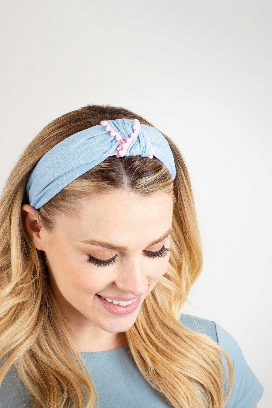 Accessories Violet & Brooks Headbands | Rebecca Pompom Headband - Sky