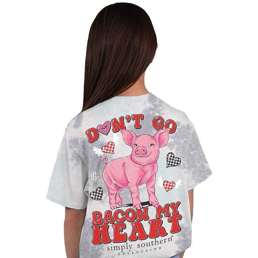 Clothing Simply Southern Preppy Tees | Youth 'Don'T Go Bacon My Heart' Tie Dye Short Sleeve Tee By Simply Southern