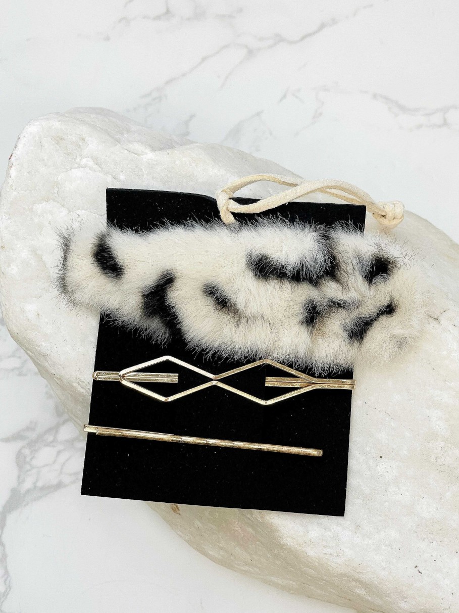 Accessories Prep Obsessed JJ Hair Ties & Clips | Fuzzy Leopard Hair Clip Set