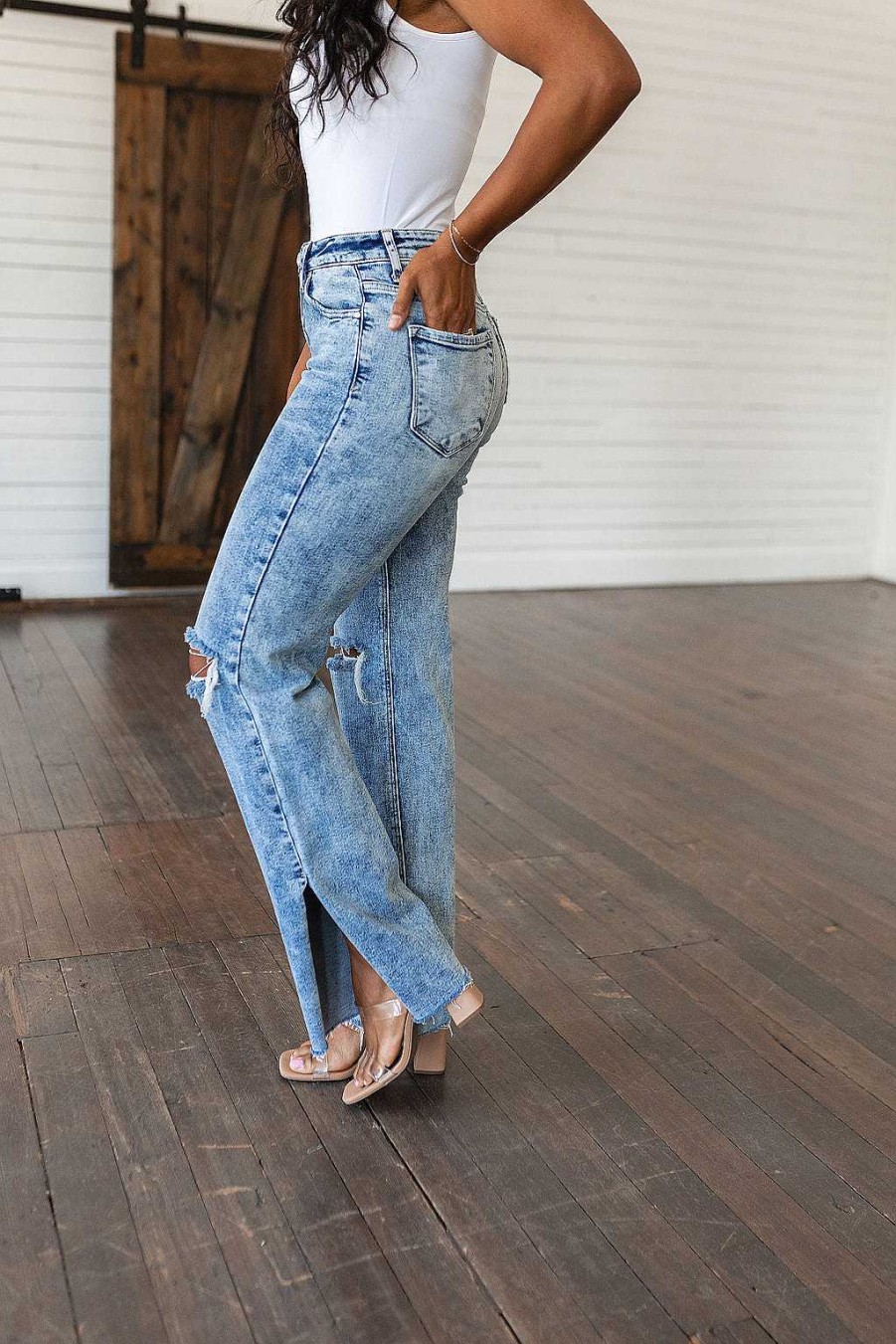 Clothing Ave Shops Denim | Carter High Rise Slit Hem Straight Jeans