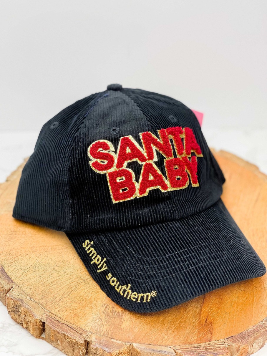 Accessories Simply Southern Ball Caps | Santa Baby' Chenille Patch Hat By Simply Southern