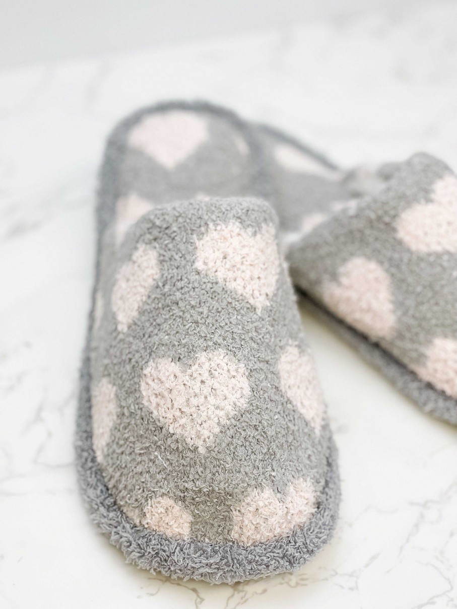 Shoes Prep Obsessed JTC | Heart Fuzzy Slippers - Gray