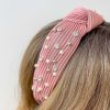 Accessories Prep Obsessed TL Headbands | Top Knot Pearl & Rhinestone Pleated Headband - Pink