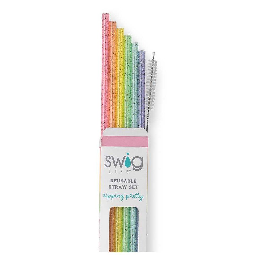 Home Decor Swig | Rainbow Glitter Reusable Straw Set By Swig