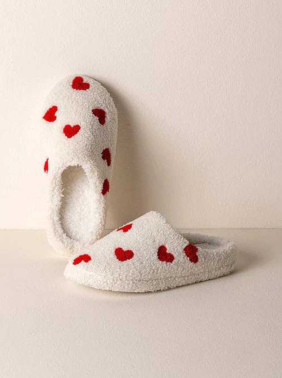 Shoes Shiraleah | Hearts Slippers - Ivory & Red